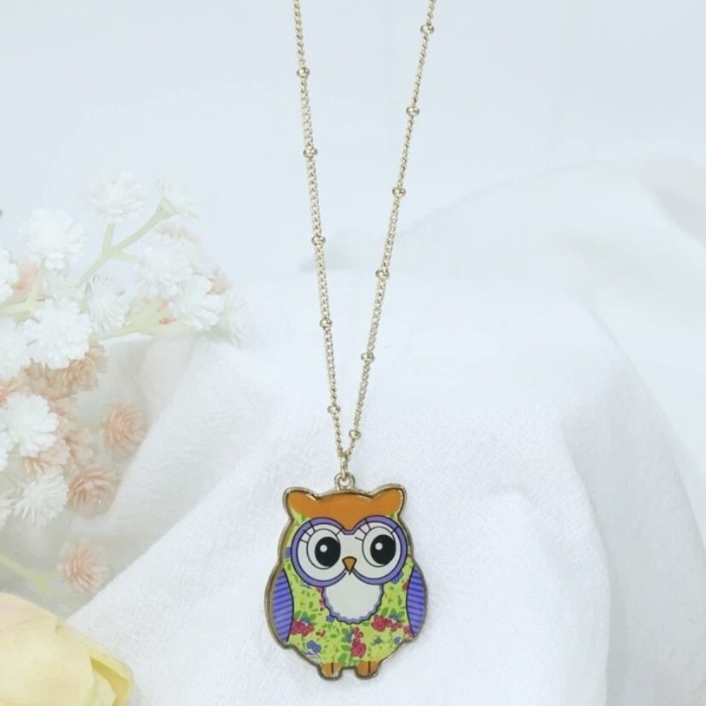 Cartoon Owl 3.9cm Pendant Necklace Yellow Gold Tone New Copper Alloy 60cm + 6cm